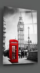 London Red Phone Booth Glass Wall Art - Iconic Big Ben Cityscape Decor For Urban Style Interiors - thumbnail 2