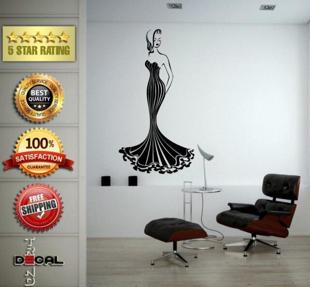 Flower Pattern Dress Girl Model Bride Beautiful Fashion Woman Pretty Design Wall Window Sticker Decal Vinyl Silhouette Decor L1866 - image 1