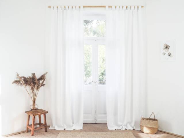 White Tab Top Linen Curtain Panel, Heavy - 280 G/M2 - image 1
