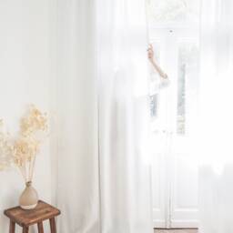 White Tab Top Linen Curtain Panel, Heavy - 280 G/M2 - thumbnail 2