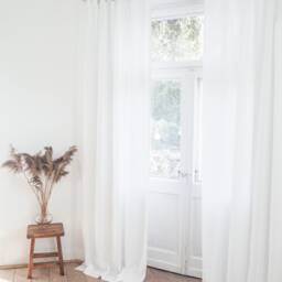 White Tab Top Linen Curtain Panel, Heavy - 280 G/M2 - thumbnail 3