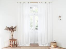 White Tab Top Linen Curtain Panel, Heavy - 280 G/M2 - thumbnail 1