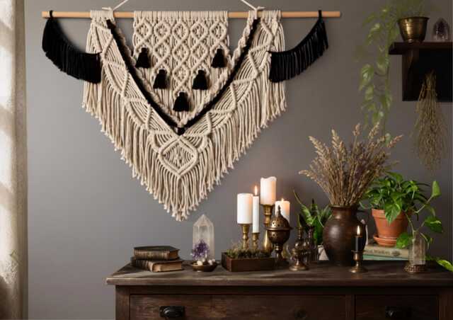 Large Macrame Wall Hanging Black & White Boho Woven Tapestry - image 1