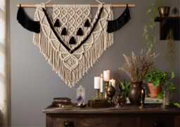 Large Macrame Wall Hanging Black & White Boho Woven Tapestry - thumbnail 1