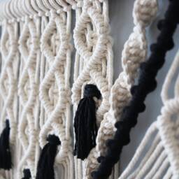 Large Macrame Wall Hanging Black & White Boho Woven Tapestry - thumbnail 4