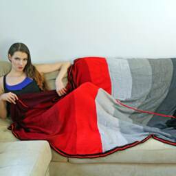Red Black Ombre Knit Throw Blanket Queen Size Vegan Acrylic - thumbnail 2