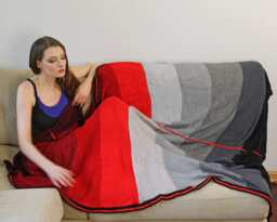 Red Black Ombre Knit Throw Blanket Queen Size Vegan Acrylic