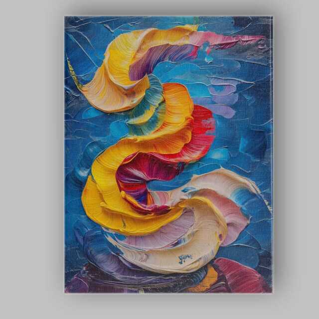 Colourful Flowing Ribbon Abstract Impasto Painting Canvas Wall Art Print Decor Picture Ready To Hang - image 1