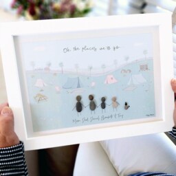 Personalised Camping Family Pebble Picture - Framed Art Mother's Day Birthday Gift - thumbnail 1