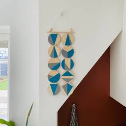 Geometric Plywood Wall Hanging Teal & Gray Scandi Boho Decor - thumbnail 2