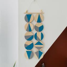 Geometric Plywood Wall Hanging Teal & Gray Scandi Boho Decor - thumbnail 1