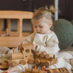 Baby Christmas Gift - Wooden Train Set Toy For Toddler, Locomotive Car Toy, Montessori Toys Boys Girls Birthday Gift, Push - thumbnail 2