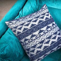 "Mexican Blue/White Cushion Covers - Ethnic Woven Throw Pillow 18""/20" - thumbnail 1