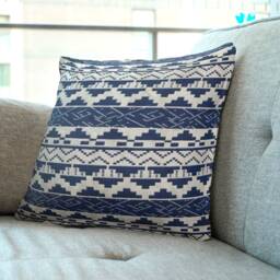 "Mexican Blue/White Cushion Covers - Ethnic Woven Throw Pillow 18""/20" - thumbnail 2