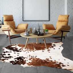 Dark Brown & White Cowhide Rug Rustic Hair-On Leather Area Rug - 78 X 66 Inches - thumbnail 3