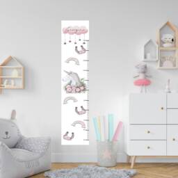 Personalised Unicorn Rainbow Growth Chart Height Chart, Wall Decal, Vinyl Sticker, Ruler, New Baby Girl Boy Gift Stocking Filler, Pink Grey - thumbnail 2