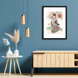 Japanese Art Geisha Sakura Framed Mounted Ukiyo-E Wall Decor Print Poster Woodblock Keisai Eisen Maiko Bijin Cherry Blossoms Beautiful A2 A3 - thumbnail 1