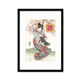 Japanese Art Geisha Sakura Framed Mounted Ukiyo-E Wall Decor Print Poster Woodblock Keisai Eisen Maiko Bijin Cherry Blossoms Beautiful A2 A3 - thumbnail 3