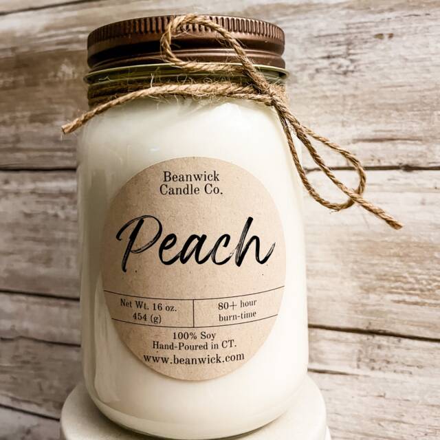 Peach Soy Candle 80+ Hour Burn Time in Mason Jar - image 1