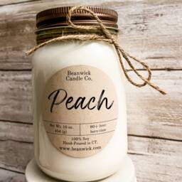 Peach Soy Candle 80+ Hour Burn Time in Mason Jar - thumbnail 1