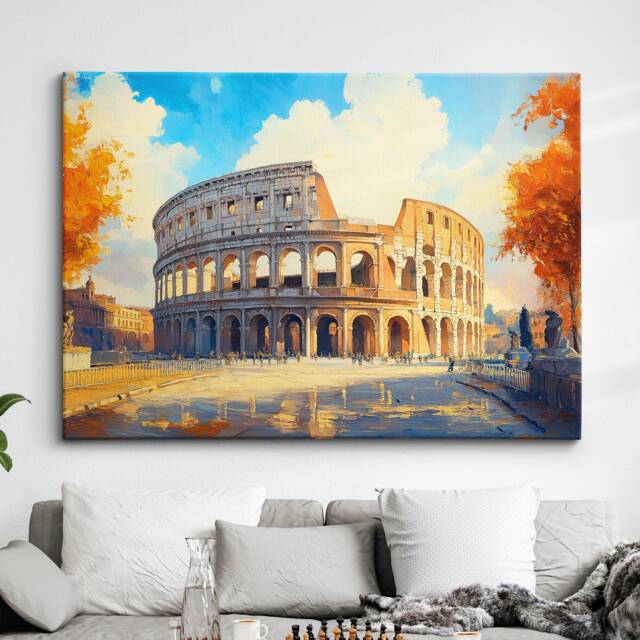 The Colosseum Rome City Landmark Oil Painting Style Wall Art Framed Calming Canvas Poster Print Home/Office Room Decor Gifts - image 1