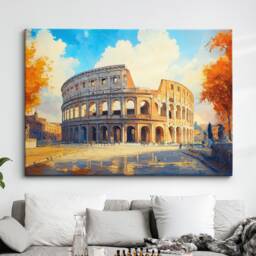 The Colosseum Rome City Landmark Oil Painting Style Wall Art Framed Calming Canvas Poster Print Home/Office Room Decor Gifts - thumbnail 1
