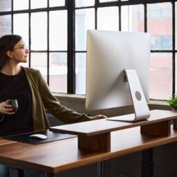 Solid Wood Monitor Stand & Book Shelf For Dual Monitors, Laptop, & Books - Quick Easy Installation Supports 120 lbs - Burotic - thumbnail 3