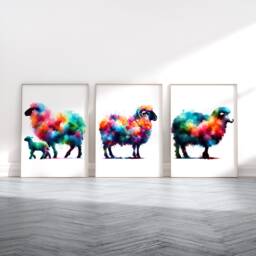 Sheep Print Set - 3 Watercolour Posters - Farm Prints Paintings Watercolor Present Gifts Artwork Picture Decor Lamb Wall Art - thumbnail 1