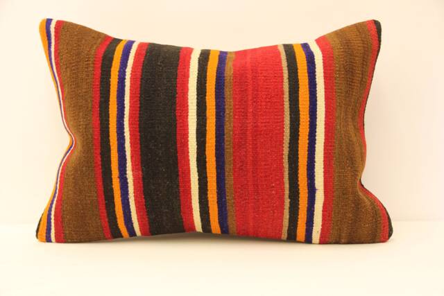 Kilim Lumbar Pillowcover, 16x24 Turkish Textile Cushion Hand Made Decorative Home Design Throw Pillow Case Sofa Boho Pillow, 4Kaf-32 - image 1