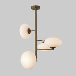Mid-Century Modern Sputnik Chandelier - Brass Finish With Opal Glass Shades Lighting Fixture - thumbnail 1