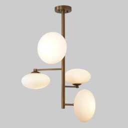 Mid-Century Modern Sputnik Chandelier - Brass Finish With Opal Glass Shades Lighting Fixture - thumbnail 2