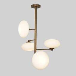 Mid-Century Modern Sputnik Chandelier - Brass Finish With Opal Glass Shades Lighting Fixture - thumbnail 3