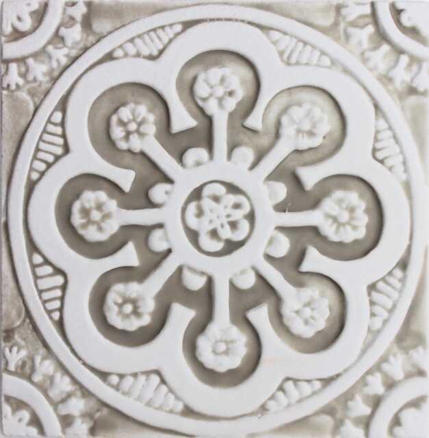 Suzani Floral Ceramic Tile Beige & White Wall Art Decor - 20cm/7.9 - image 1