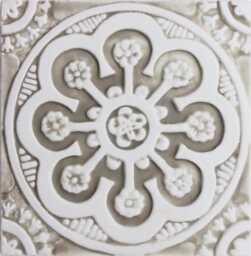 Suzani Floral Ceramic Tile Beige & White Wall Art Decor - 20cm/7.9 - thumbnail 1