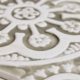 Suzani Floral Ceramic Tile Beige & White Wall Art Decor - 20cm/7.9 - thumbnail 2