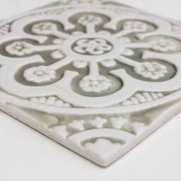 Suzani Floral Ceramic Tile Beige & White Wall Art Decor - 20cm/7.9 - thumbnail 3