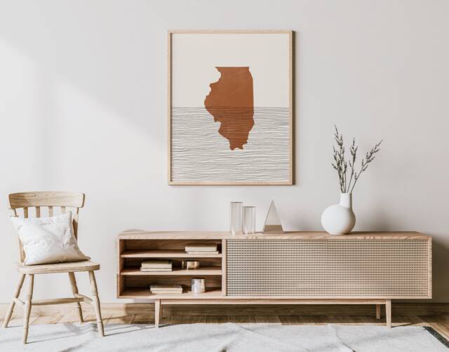Boho Decor - Illinois Mid Century Wall Art, Minimalist Art & Abstract Print, Map Print - image 1