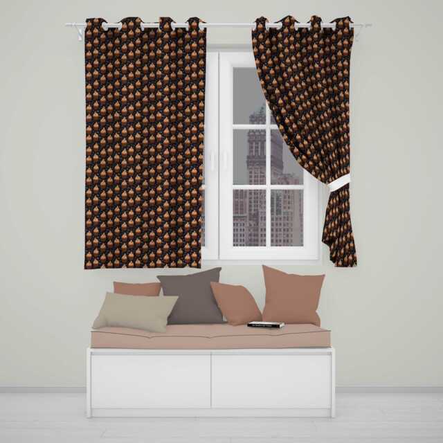 Chocolate Cupcake Dessert Seamless Pattern Dark Background Readymade Eyelet Ring Top Thermal 100% Blackout Curtains - image 1