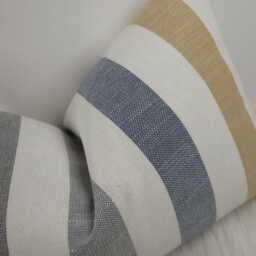 Mustard Blue Stripe Lumbar Cushion Cover - 12x20 Coastal Throw Pillow Rectangular Nautical Penzance Cotton Linen Handmade - thumbnail 3