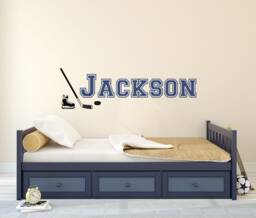 Personalized Hockey Wall Decal Custom Name, Skates & Stick Vinyl Decor P200 - thumbnail 1