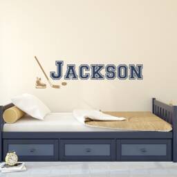 Personalized Hockey Wall Decal Custom Name, Skates & Stick Vinyl Decor P200 - thumbnail 2