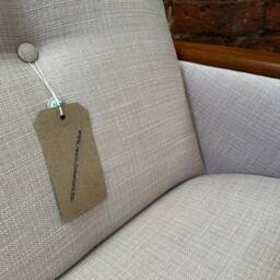 Danish 60S Vintage Inspired Mid Century 2 Seater Teak Cocktail Sofa Settee in Stone Faux Linen Fabric - thumbnail 4