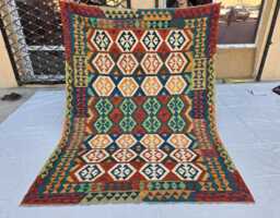 6??8 Ft Colorful Afghan Kilim Rug - Handmade Tribal Geometric Wool Flatweave Carpet - thumbnail 1