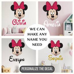 Girl Name Wall Decal Minnie Mouse Personalized Baby Decor Toy Box Vinyl Decals Sticker Custom Nursery Girls Room - thumbnail 1