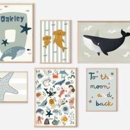 Set Of Ocean Prints For A Child's Room Or Nursery, Including An Alphabet & Personalised Initial Print - Prints Only, Unframed - thumbnail 2