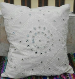 Silk Embroidered White Cushion Covers Vintage Cotton Pillow Case 16