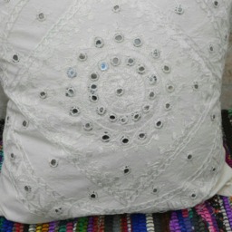 Silk Embroidered White Cushion Covers Vintage Cotton Pillow Case 16 - thumbnail 3