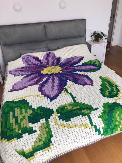 xxl Crochet Pixel Purple Flower Blanket, Granny Square, Crocheted, Handcrocheted - image 1