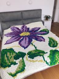 xxl Crochet Pixel Purple Flower Blanket, Granny Square, Crocheted, Handcrocheted