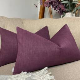 "Cotton Blend Cushion Cover, Purple Plain Pillow Sofa Throw Pillow, Scatter Lumbar Size 12"" X 20" - thumbnail 1
